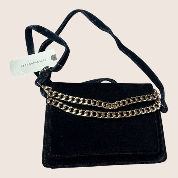 🖤 ANTHRO VELVET CROSSBODY WALLET GOLD CHAIN BLACK NWT - Picture 3 of 8